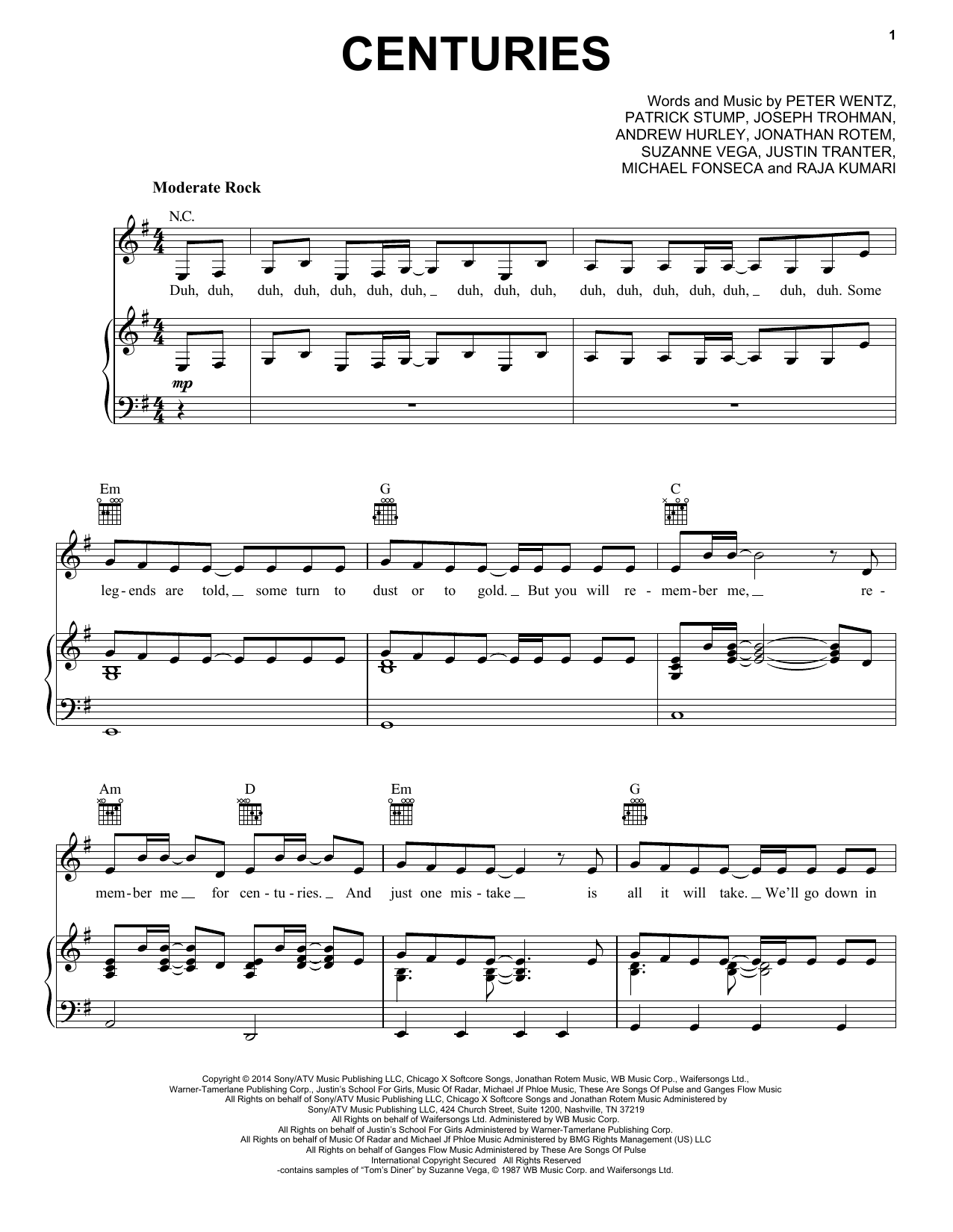 Fall Out Boy Centuries Sheet Music Notes & Chords for Ukulele - Download or Print PDF