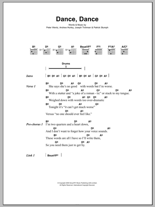 Fall Out Boy Dance, Dance Sheet Music Notes & Chords for Bass Guitar Tab - Download or Print PDF