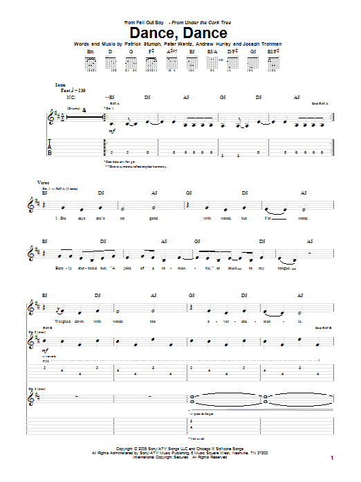 Fall Out Boy Dance, Dance Sheet Music Notes & Chords for Bass Guitar Tab - Download or Print PDF