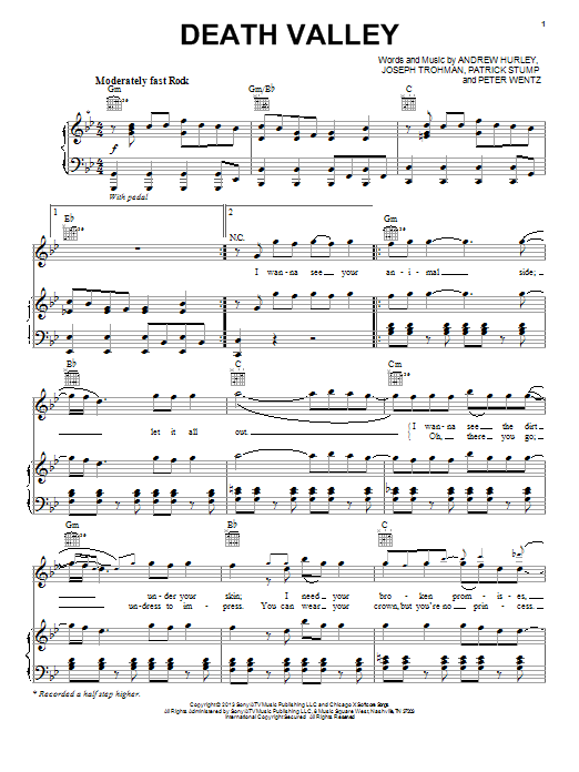 Fall Out Boy Death Valley Sheet Music Notes & Chords for Piano, Vocal & Guitar (Right-Hand Melody) - Download or Print PDF