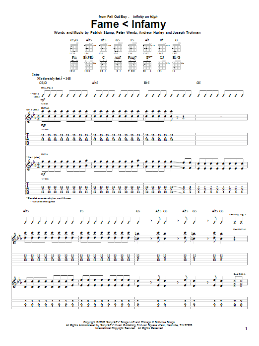 Fall Out Boy Fame < Infamy Sheet Music Notes & Chords for Guitar Tab - Download or Print PDF Fall Out Boy Fame < Infamy Sheet Music Notes & Chords for Guitar Tab - Download or Print PDF
