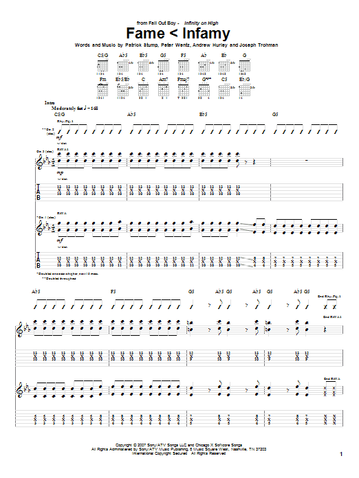 Fall Out Boy Fame < Infamy Sheet Music Notes & Chords for Guitar Tab - Download or Print PDF