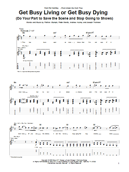 Fall Out Boy Get Busy Living Or Get Busy Dying (Do Your Part To Save The Scene And Stop Going To Shows) Sheet Music Notes & Chords for Guitar Tab - Download or Print PDF