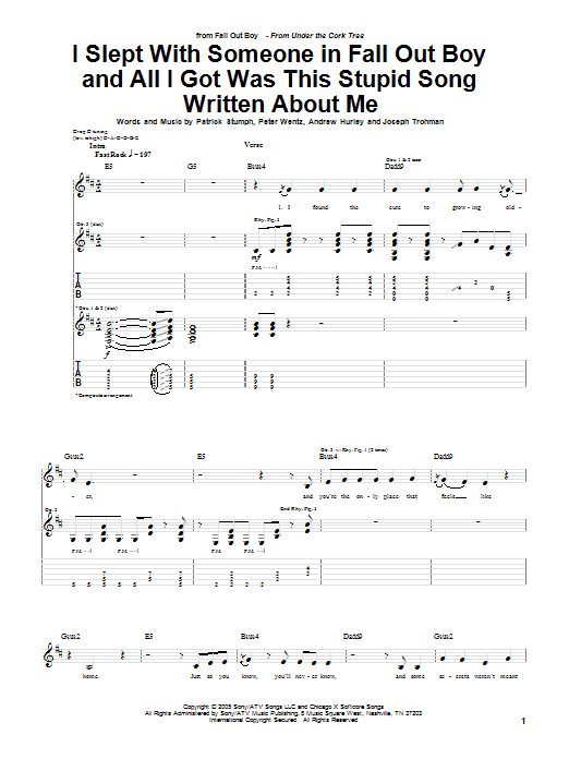 Fall Out Boy I Slept With Someone In Fall Out Boy And All I Got Was This Stupid Song Written About Me Sheet Music Notes & Chords for Guitar Tab - Download or Print PDF