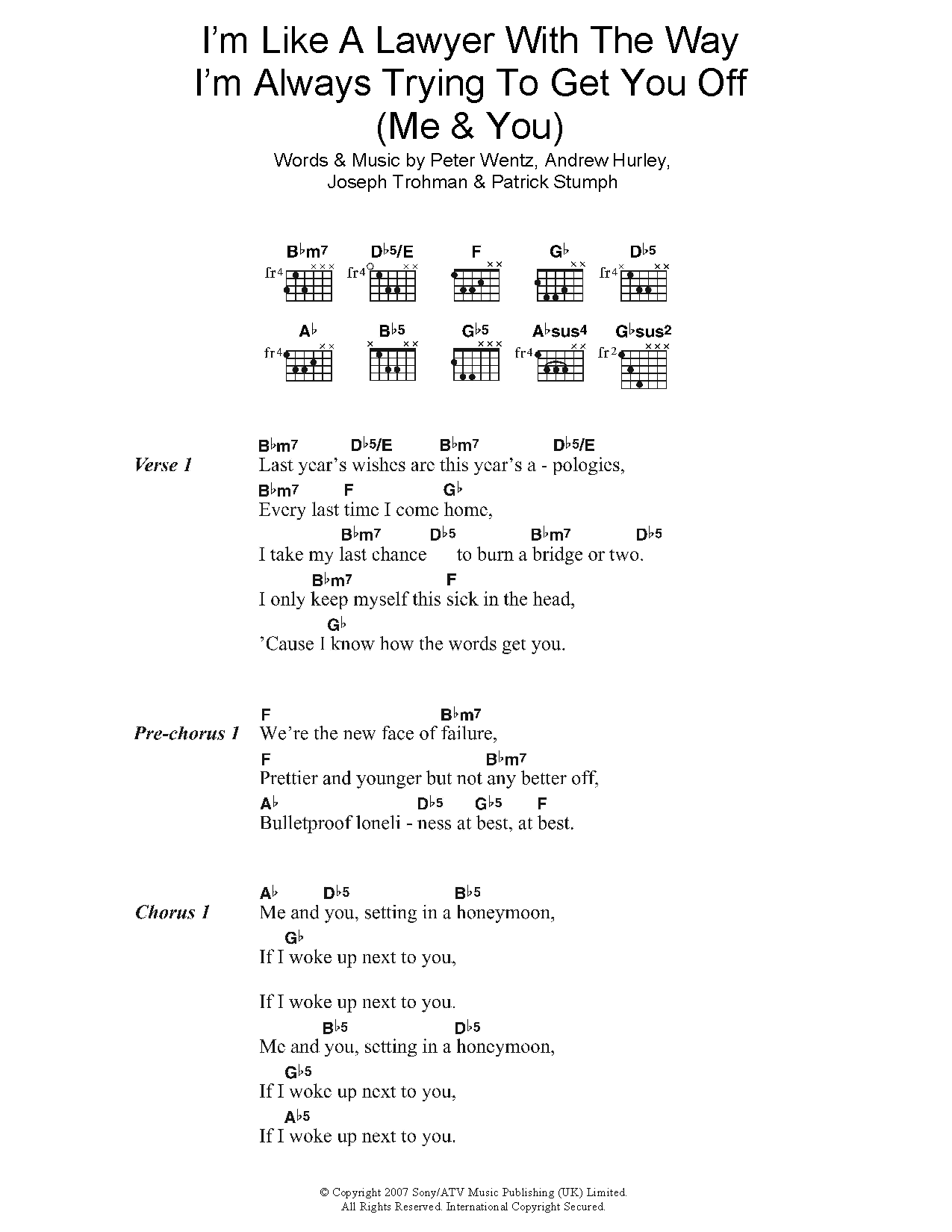 Fall Out Boy I'm Like A Lawyer With The Way I'm Always Trying To Get You Off (Me & You) Sheet Music Notes & Chords for Lyrics & Chords - Download or Print PDF