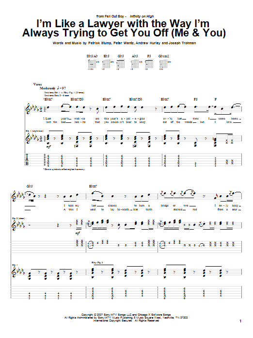 Fall Out Boy I'm Like A Lawyer With The Way I'm Always Trying To Get You Off (Me & You) Sheet Music Notes & Chords for Guitar Tab - Download or Print PDF