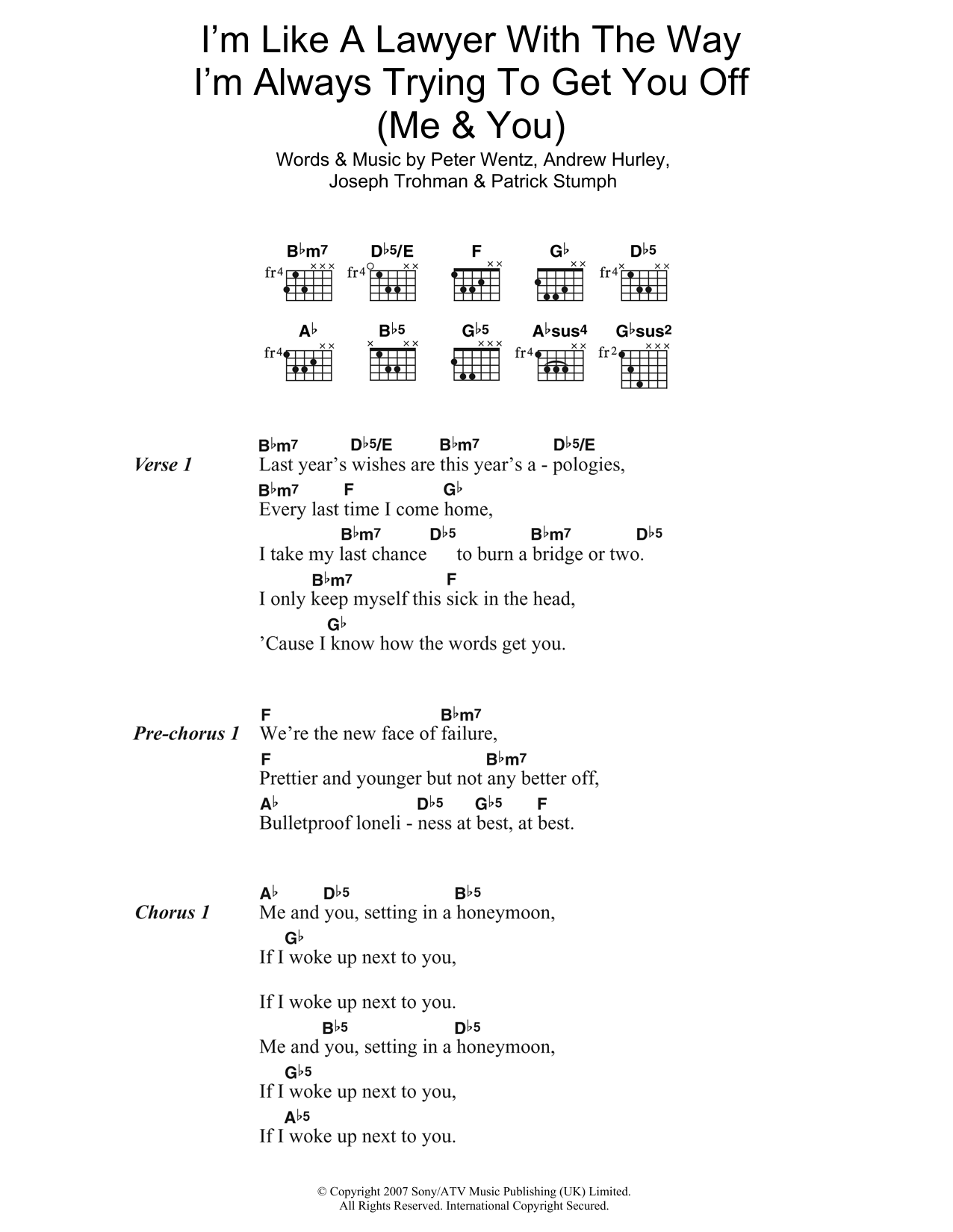 Fall Out Boy I'm Like A Lawyer With The Way I'm Always Trying To Get You Off (Me and You) Sheet Music Notes & Chords for Guitar Chords/Lyrics - Download or Print PDF