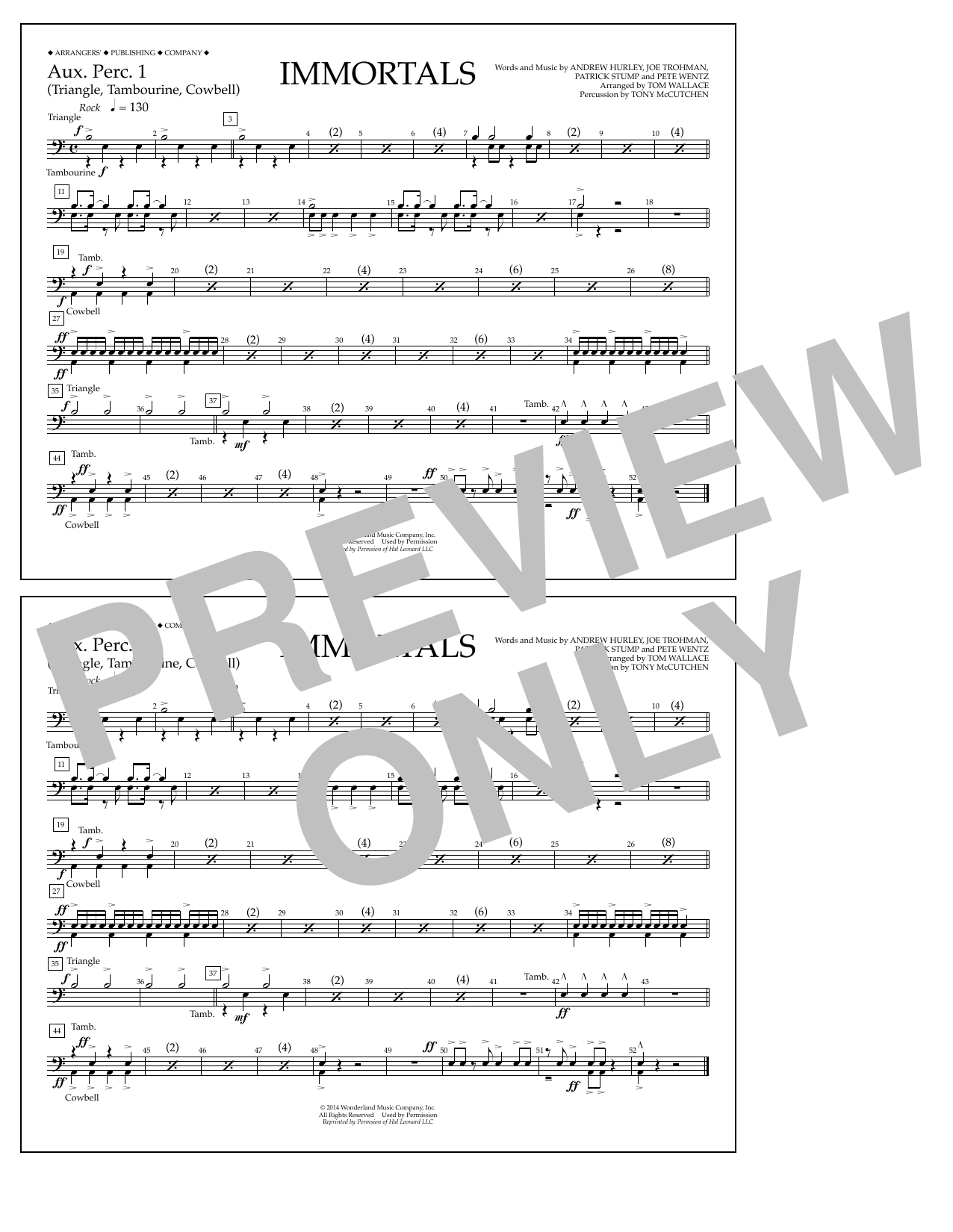 Fall Out Boy Immortals (from Big Hero 6) (arr. Tom Wallace) - Aux. Perc. 1 Sheet Music Notes & Chords for Marching Band - Download or Print PDF