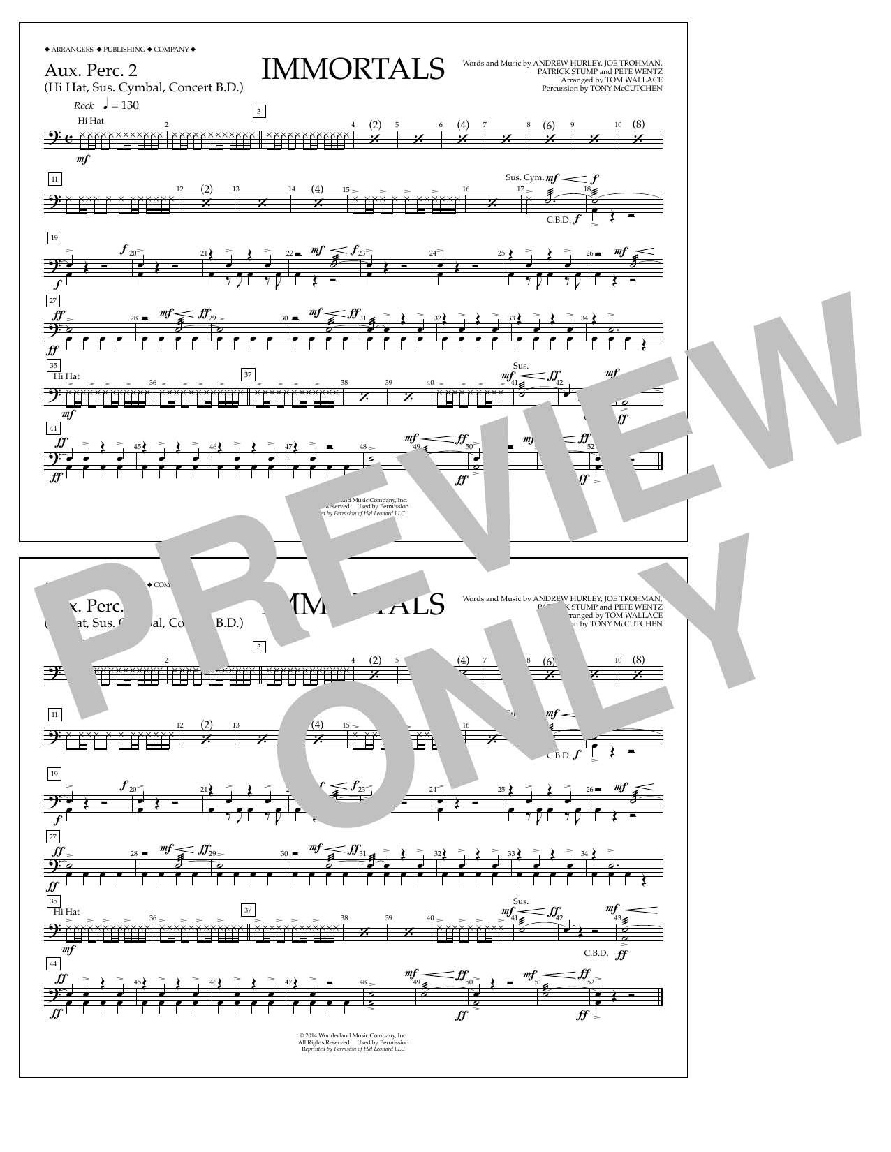 Fall Out Boy Immortals (from Big Hero 6) (arr. Tom Wallace) - Aux. Perc. 2 Sheet Music Notes & Chords for Marching Band - Download or Print PDF