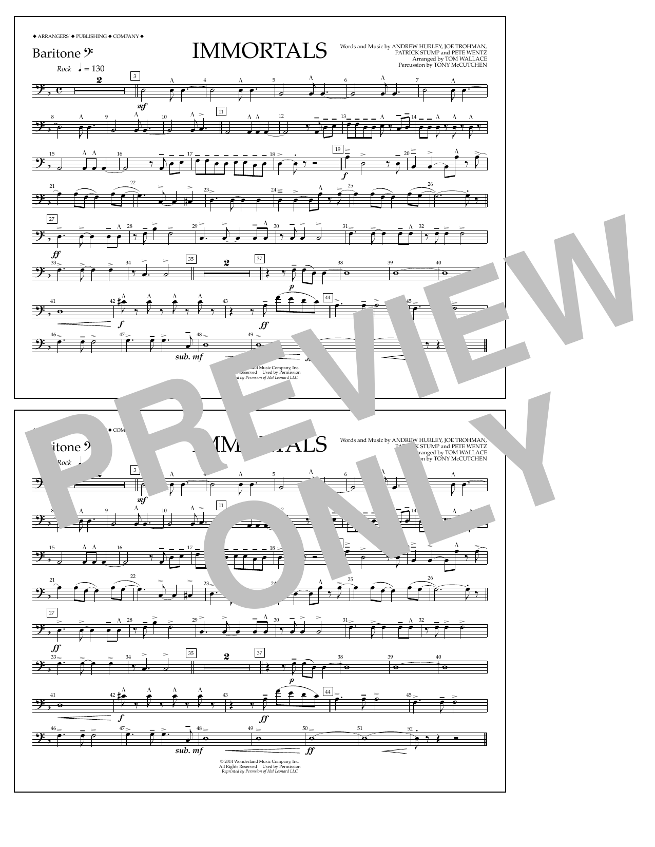 Fall Out Boy Immortals (from Big Hero 6) (arr. Tom Wallace) - Baritone B.C. Sheet Music Notes & Chords for Marching Band - Download or Print PDF