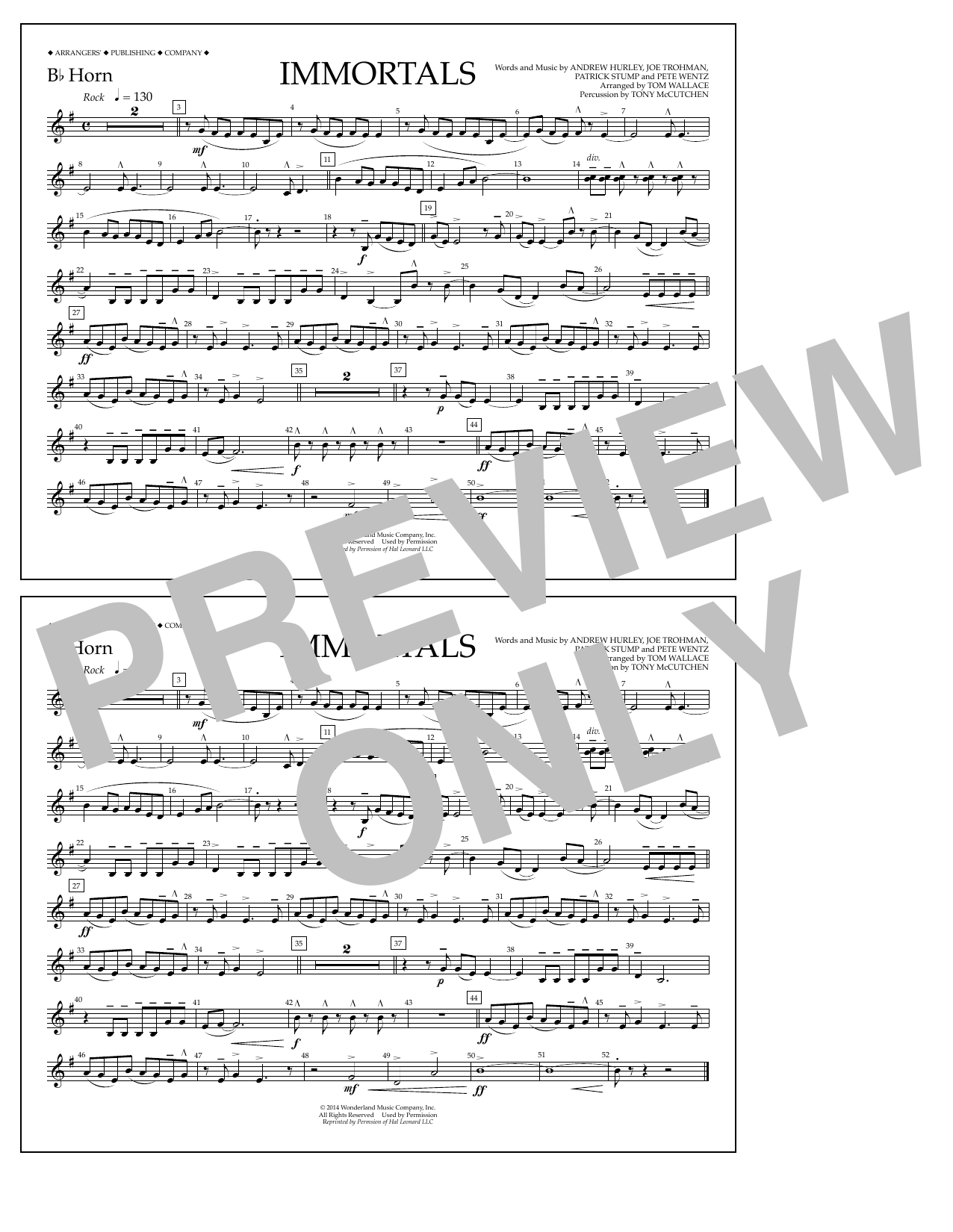 Fall Out Boy Immortals (from Big Hero 6) (arr. Tom Wallace) - Bb Horn Sheet Music Notes & Chords for Marching Band - Download or Print PDF