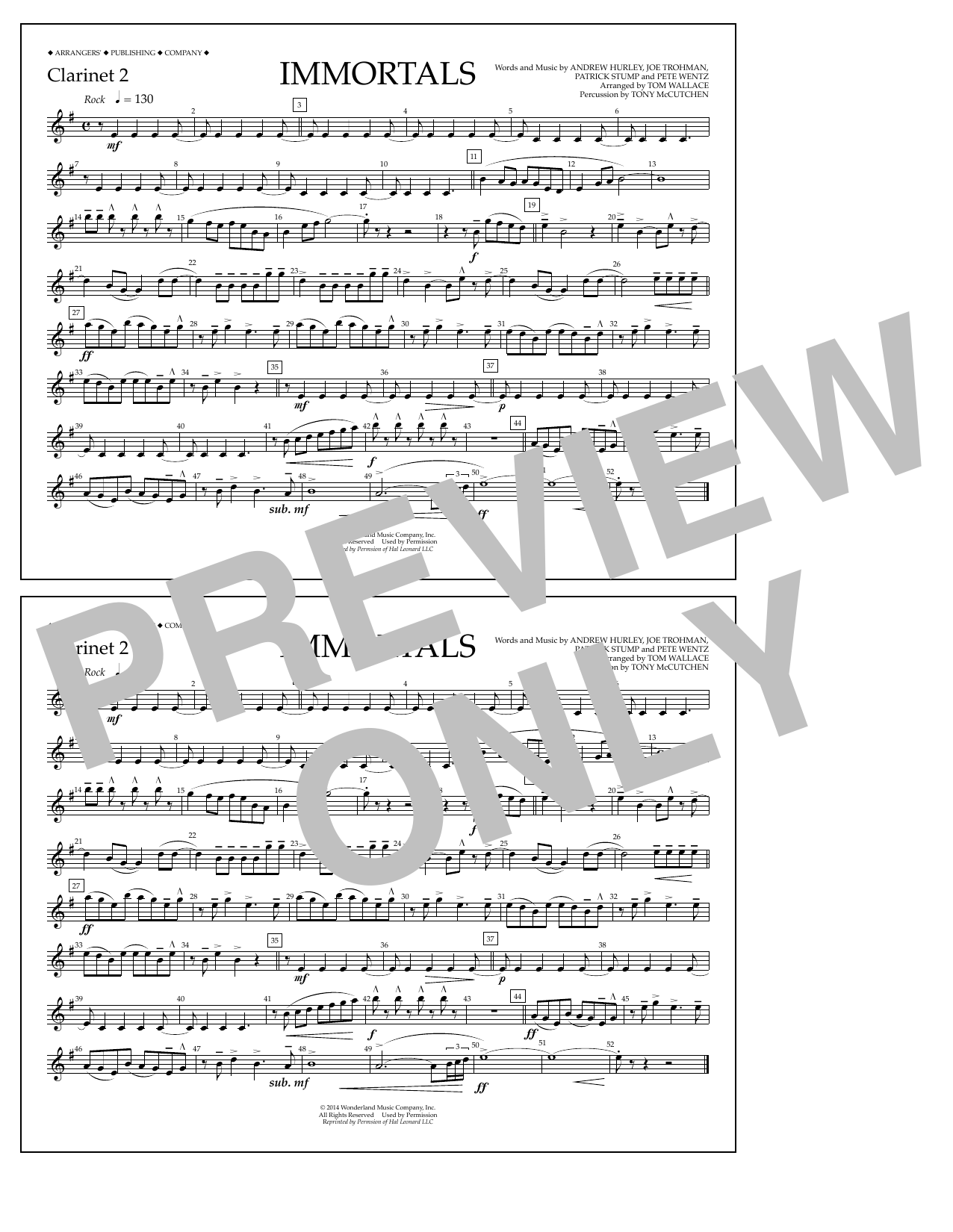 Fall Out Boy Immortals (from Big Hero 6) (arr. Tom Wallace) - Clarinet 2 Sheet Music Notes & Chords for Marching Band - Download or Print PDF