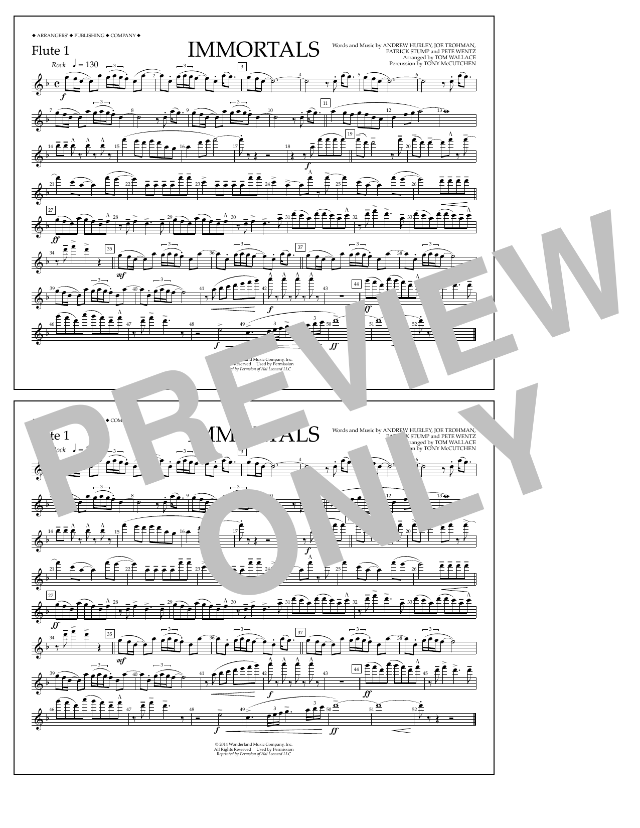 Fall Out Boy Immortals (from Big Hero 6) (arr. Tom Wallace) - Flute 1 Sheet Music Notes & Chords for Marching Band - Download or Print PDF