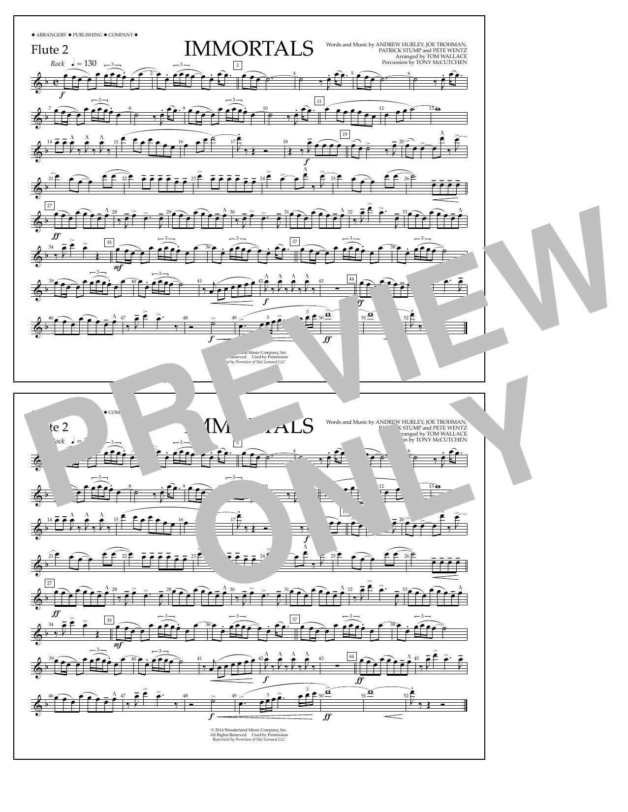 Fall Out Boy Immortals (from Big Hero 6) (arr. Tom Wallace) - Flute 2 Sheet Music Notes & Chords for Marching Band - Download or Print PDF