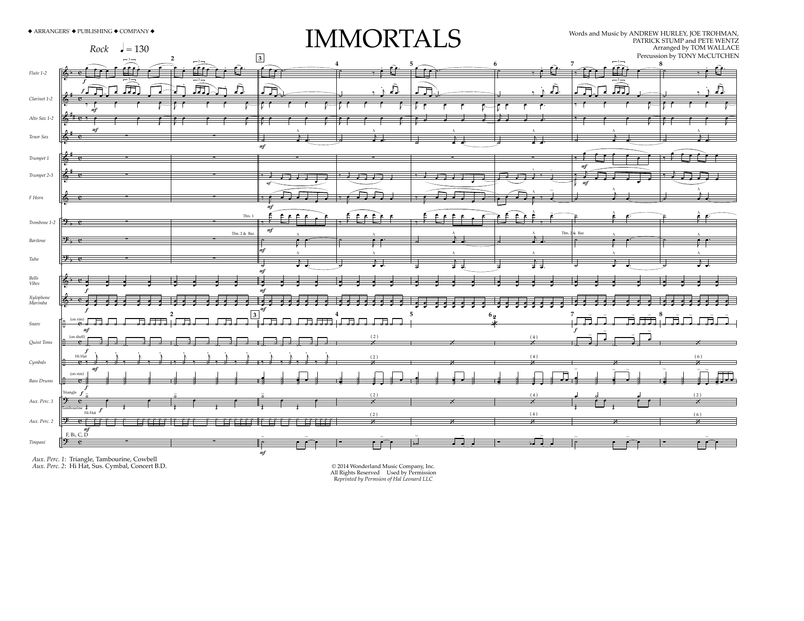 Fall Out Boy Immortals (from Big Hero 6) (arr. Tom Wallace) - Full Score Sheet Music Notes & Chords for Marching Band - Download or Print PDF