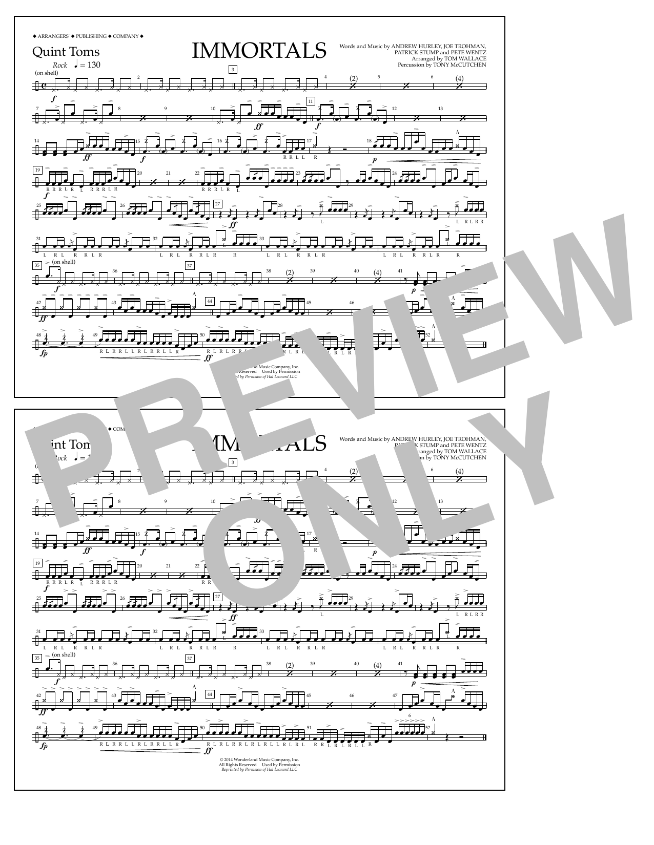 Fall Out Boy Immortals (from Big Hero 6) (arr. Tom Wallace) - Quint-Toms Sheet Music Notes & Chords for Marching Band - Download or Print PDF