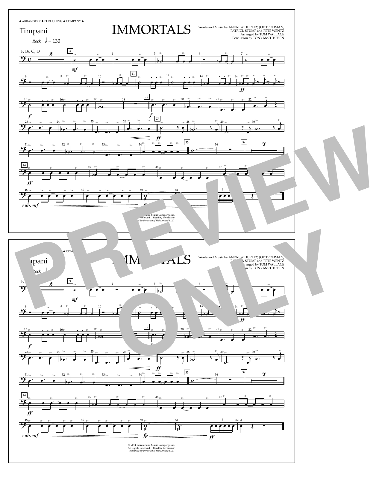 Fall Out Boy Immortals (from Big Hero 6) (arr. Tom Wallace) - Timpani Sheet Music Notes & Chords for Marching Band - Download or Print PDF