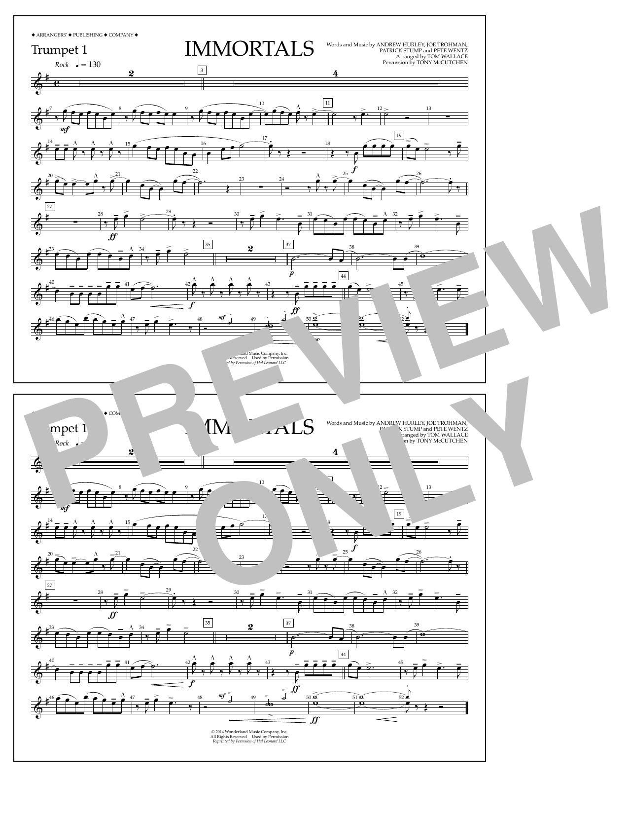 Fall Out Boy Immortals (from Big Hero 6) (arr. Tom Wallace) - Trumpet 1 Sheet Music Notes & Chords for Marching Band - Download or Print PDF