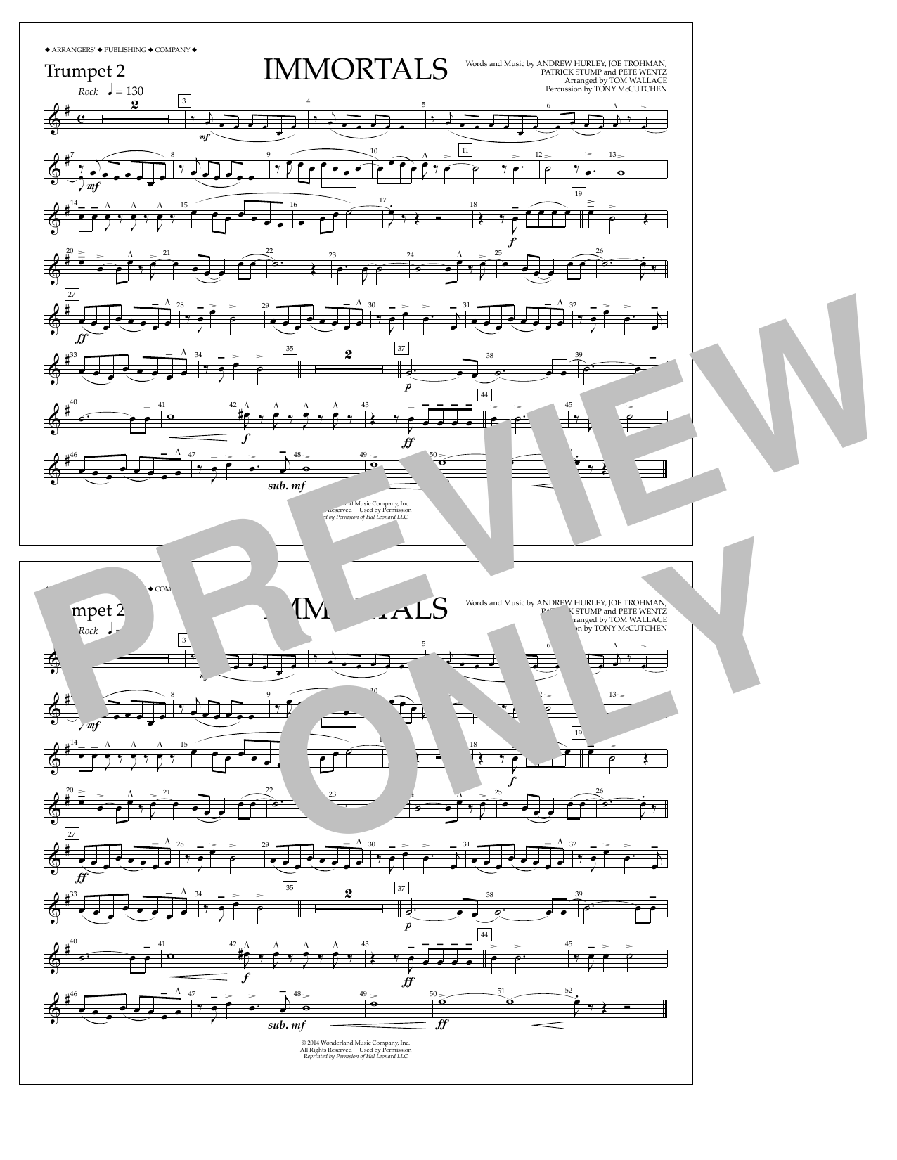 Fall Out Boy Immortals (from Big Hero 6) (arr. Tom Wallace) - Trumpet 2 Sheet Music Notes & Chords for Marching Band - Download or Print PDF