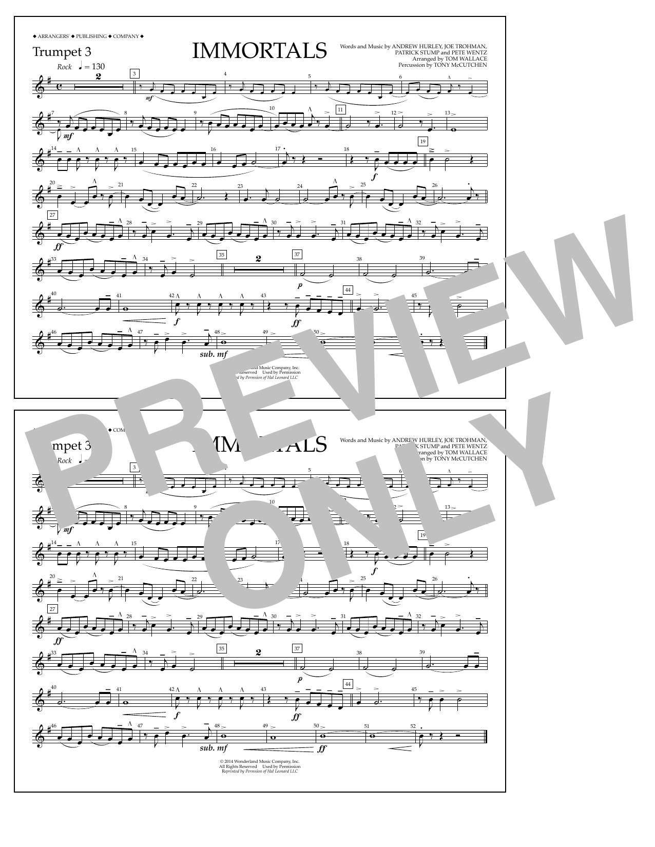 Fall Out Boy Immortals (from Big Hero 6) (arr. Tom Wallace) - Trumpet 3 Sheet Music Notes & Chords for Marching Band - Download or Print PDF