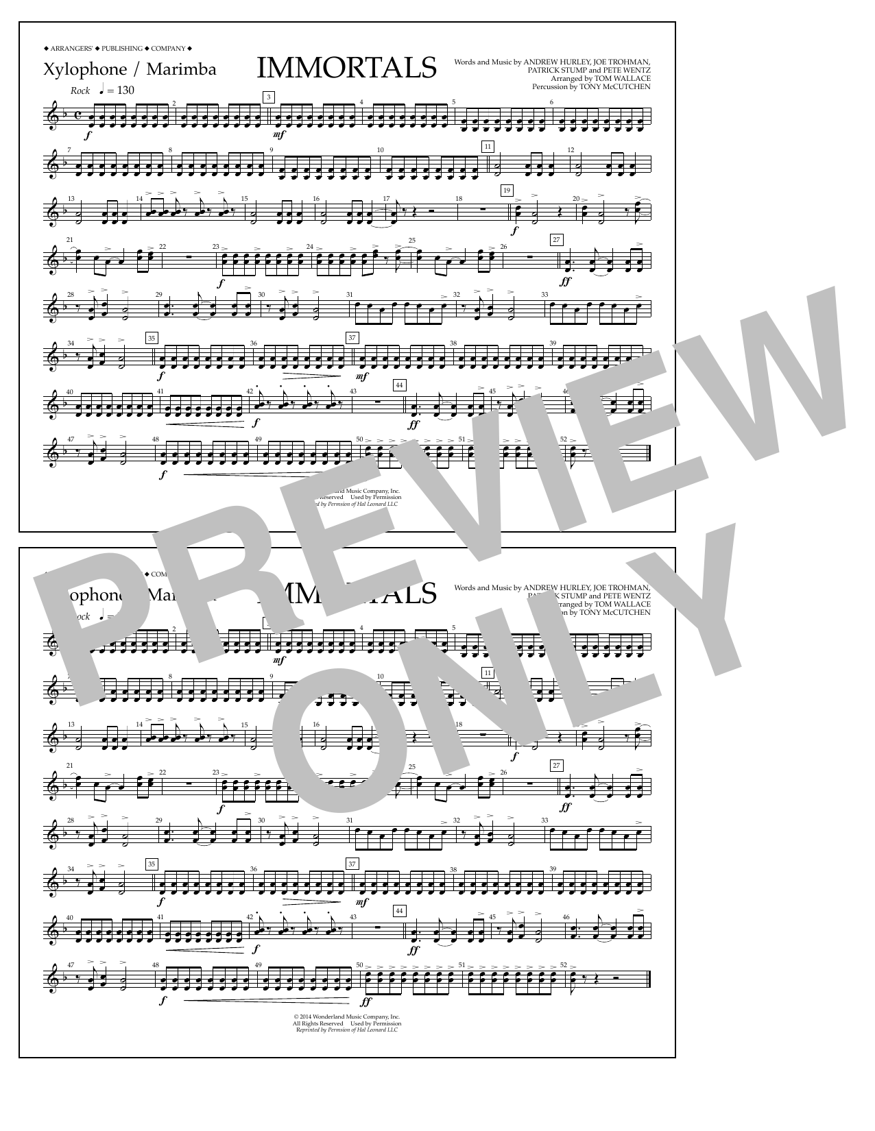 Fall Out Boy Immortals (from Big Hero 6) (arr. Tom Wallace) - Xylophone/Marimba Sheet Music Notes & Chords for Marching Band - Download or Print PDF