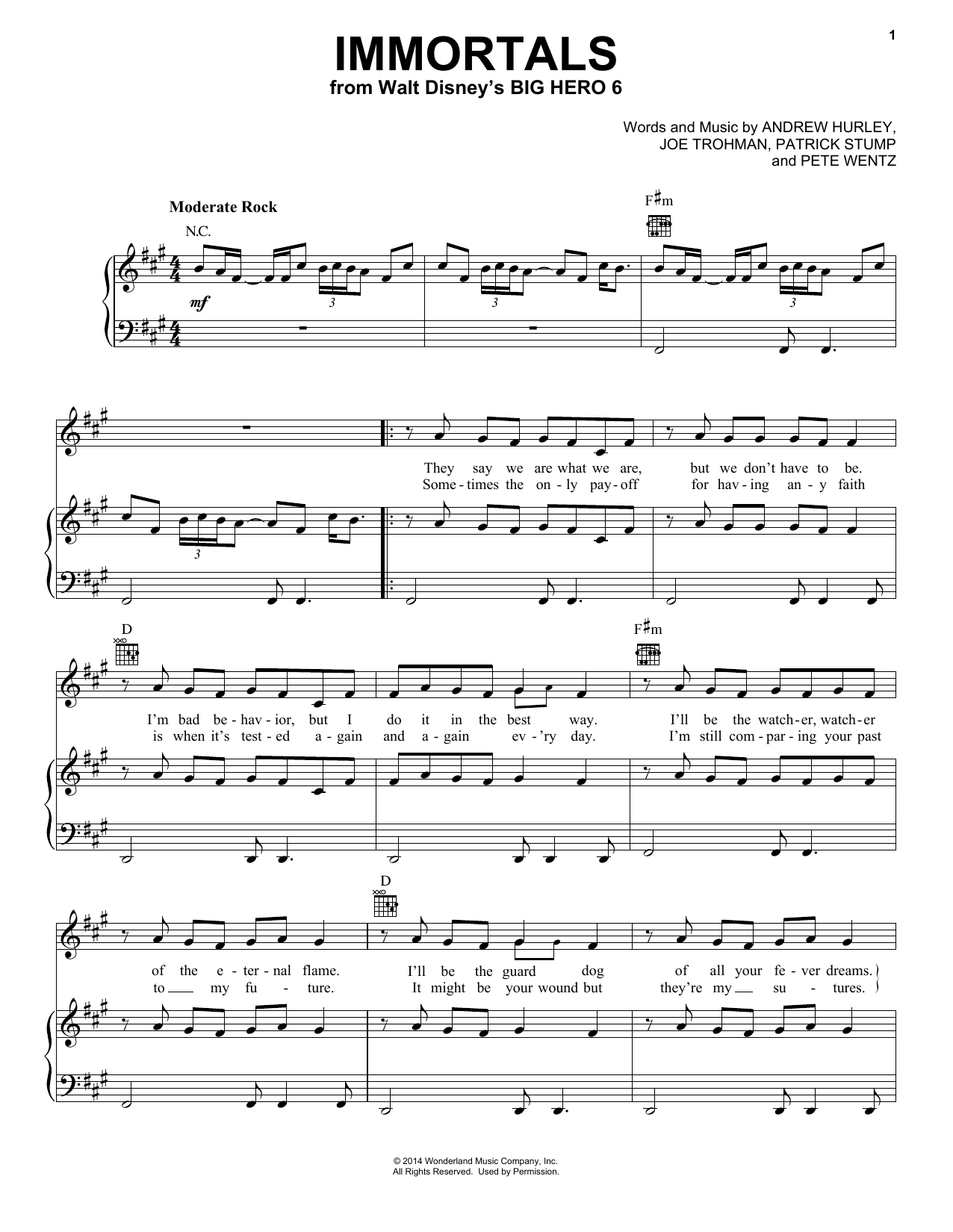 Fall Out Boy Immortals Sheet Music Notes & Chords for Melody Line, Lyrics & Chords - Download or Print PDF