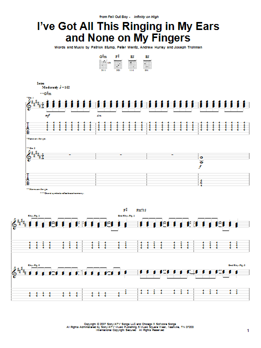 Fall Out Boy I've Got All This Ringing In My Ears And None On My Fingers Sheet Music Notes & Chords for Guitar Tab - Download or Print PDF