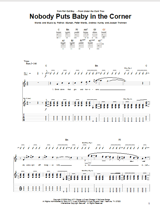 Fall Out Boy Nobody Puts Baby In The Corner Sheet Music Notes & Chords for Guitar Tab - Download or Print PDF