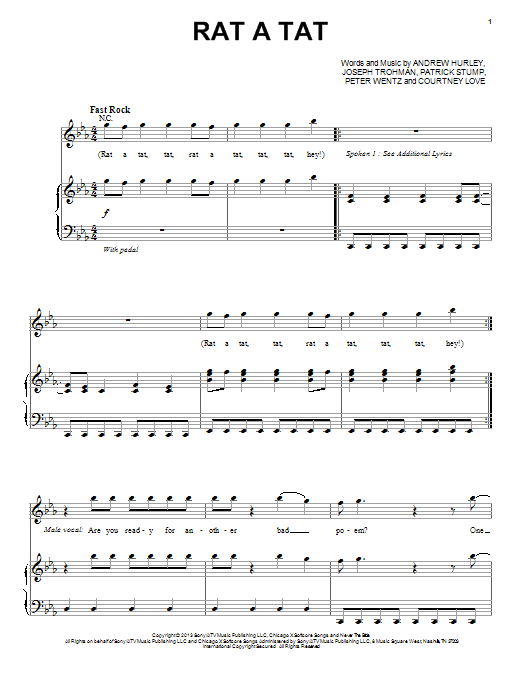 Fall Out Boy Rat A Tat Sheet Music Notes & Chords for Piano, Vocal & Guitar (Right-Hand Melody) - Download or Print PDF
