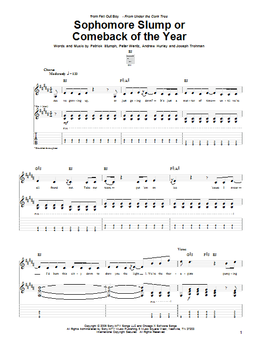 Fall Out Boy Sophomore Slump Or Comeback Of The Year Sheet Music Notes & Chords for Guitar Tab - Download or Print PDF