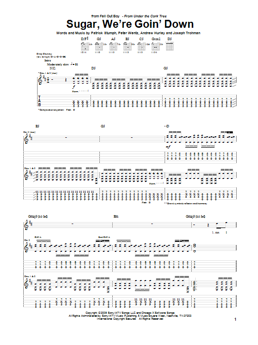 Fall Out Boy Sugar, We're Goin' Down Sheet Music Notes & Chords for Melody Line, Lyrics & Chords - Download or Print PDF
