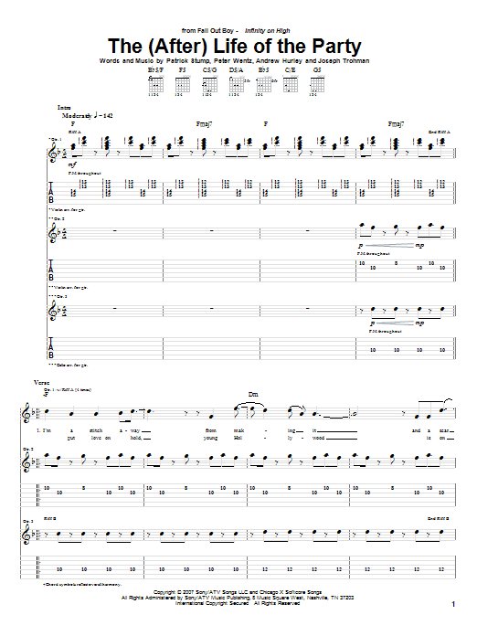 Fall Out Boy The (After) Life Of The Party Sheet Music Notes & Chords for Guitar Tab - Download or Print PDF