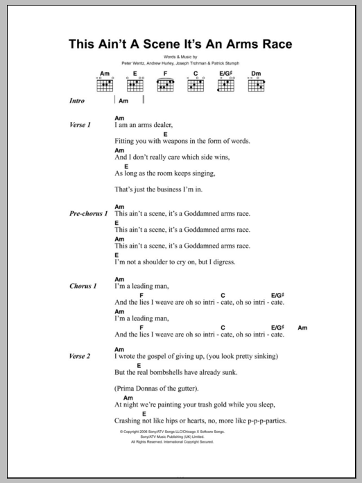 Fall Out Boy This Ain't A Scene, It's An Arms Race Sheet Music Notes & Chords for Easy Guitar Tab - Download or Print PDF