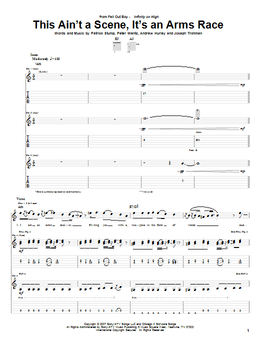 Fall Out Boy This Ain't A Scene, It's An Arms Race Sheet Music Notes & Chords for Guitar Lead Sheet - Download or Print PDF
