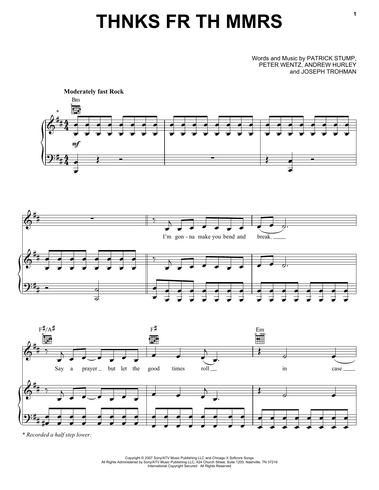 Fall Out Boy Thnks Fr Th Mmrs Sheet Music Notes & Chords for Guitar Lead Sheet - Download or Print PDF