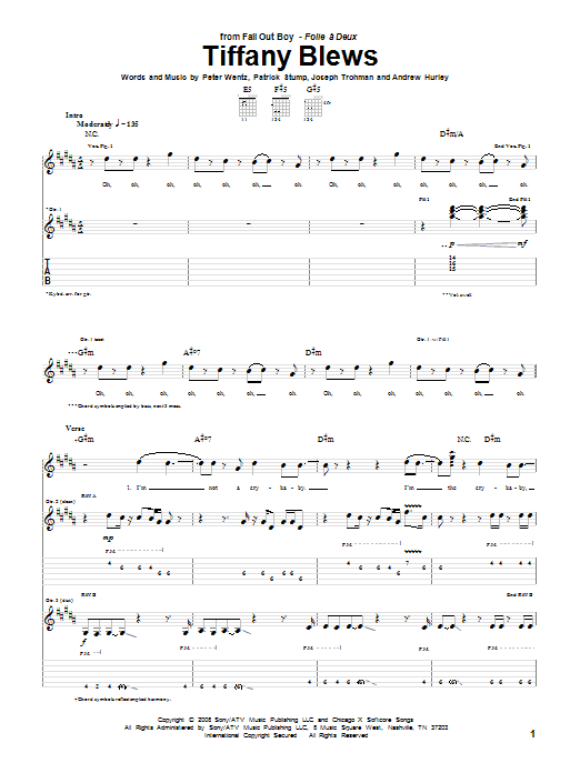 Fall Out Boy Tiffany Blews Sheet Music Notes & Chords for Guitar Tab - Download or Print PDF