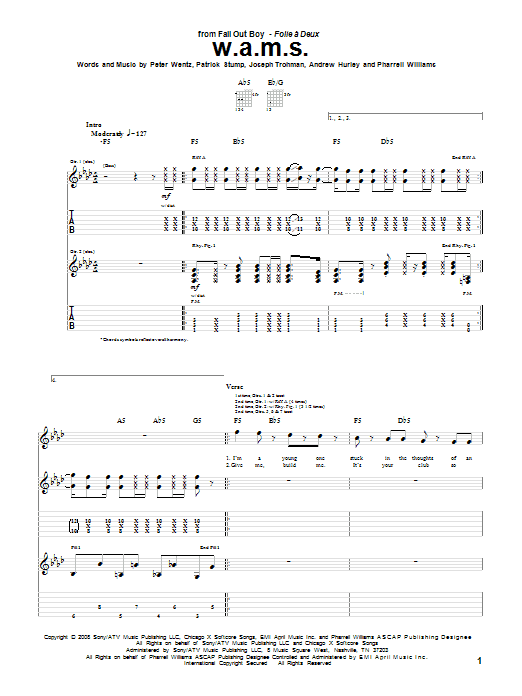 Fall Out Boy W.A.M.S. Sheet Music Notes & Chords for Guitar Tab - Download or Print PDF