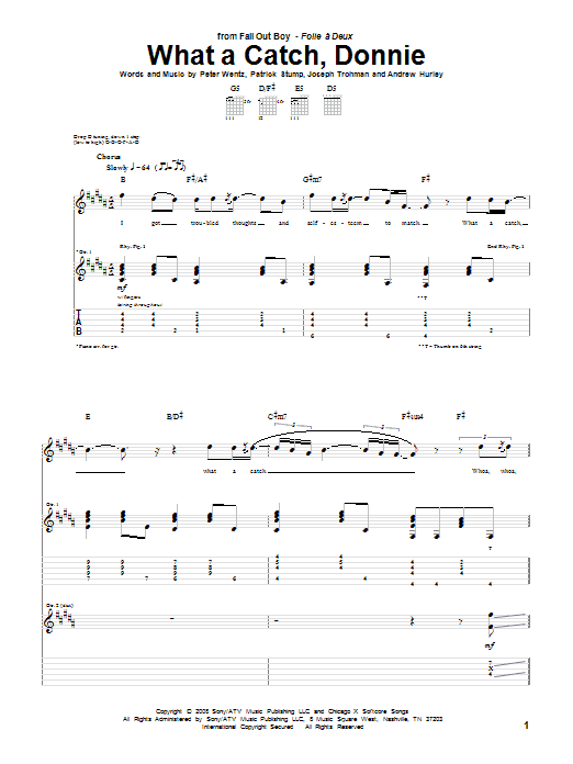 Fall Out Boy What A Catch, Donnie Sheet Music Notes & Chords for Guitar Tab - Download or Print PDF