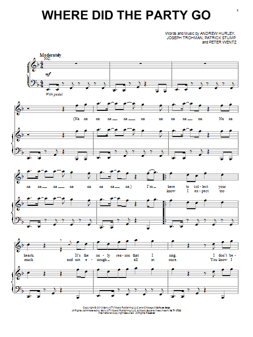 Fall Out Boy Where Did The Party Go Sheet Music Notes & Chords for Piano, Vocal & Guitar (Right-Hand Melody) - Download or Print PDF