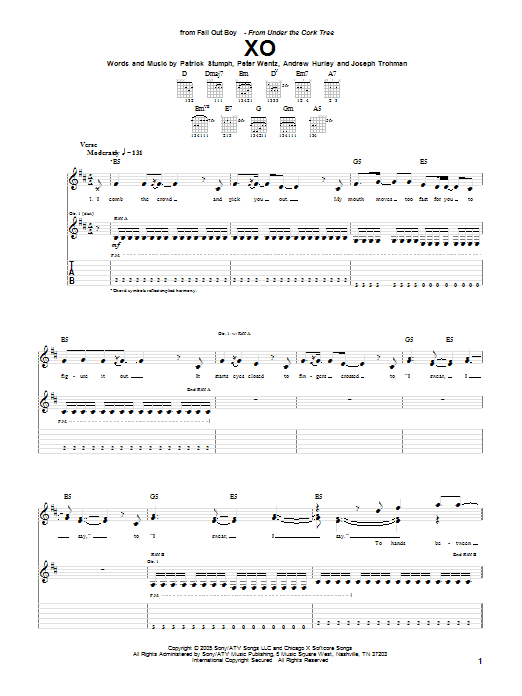 Fall Out Boy XO Sheet Music Notes & Chords for Guitar Tab - Download or Print PDF