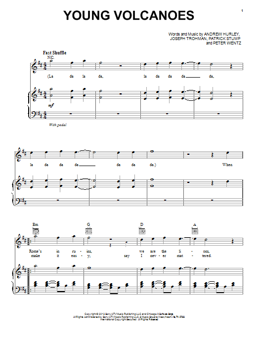 Fall Out Boy Young Volcanoes Sheet Music Notes & Chords for Piano, Vocal & Guitar (Right-Hand Melody) - Download or Print PDF
