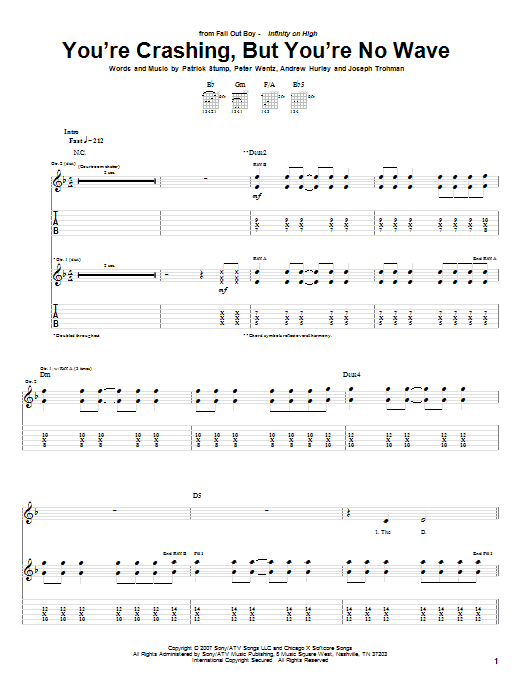 Fall Out Boy You're Crashing, But You're No Wave Sheet Music Notes & Chords for Guitar Tab - Download or Print PDF Fall Out Boy You're Crashing, But You're No Wave Sheet Music Notes & Chords for Guitar Tab - Download or Print PDF