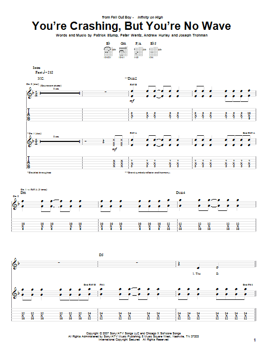 Fall Out Boy You're Crashing, But You're No Wave Sheet Music Notes & Chords for Guitar Tab - Download or Print PDF