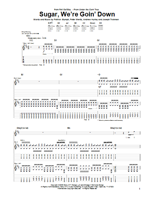 Preview Fall Out Boy Sugar, We're Goin' Down Pop sheet music, notes and chords for Easy Guitar Tab, SKU: 72816 Sugar, We're Goin' Down sheet music