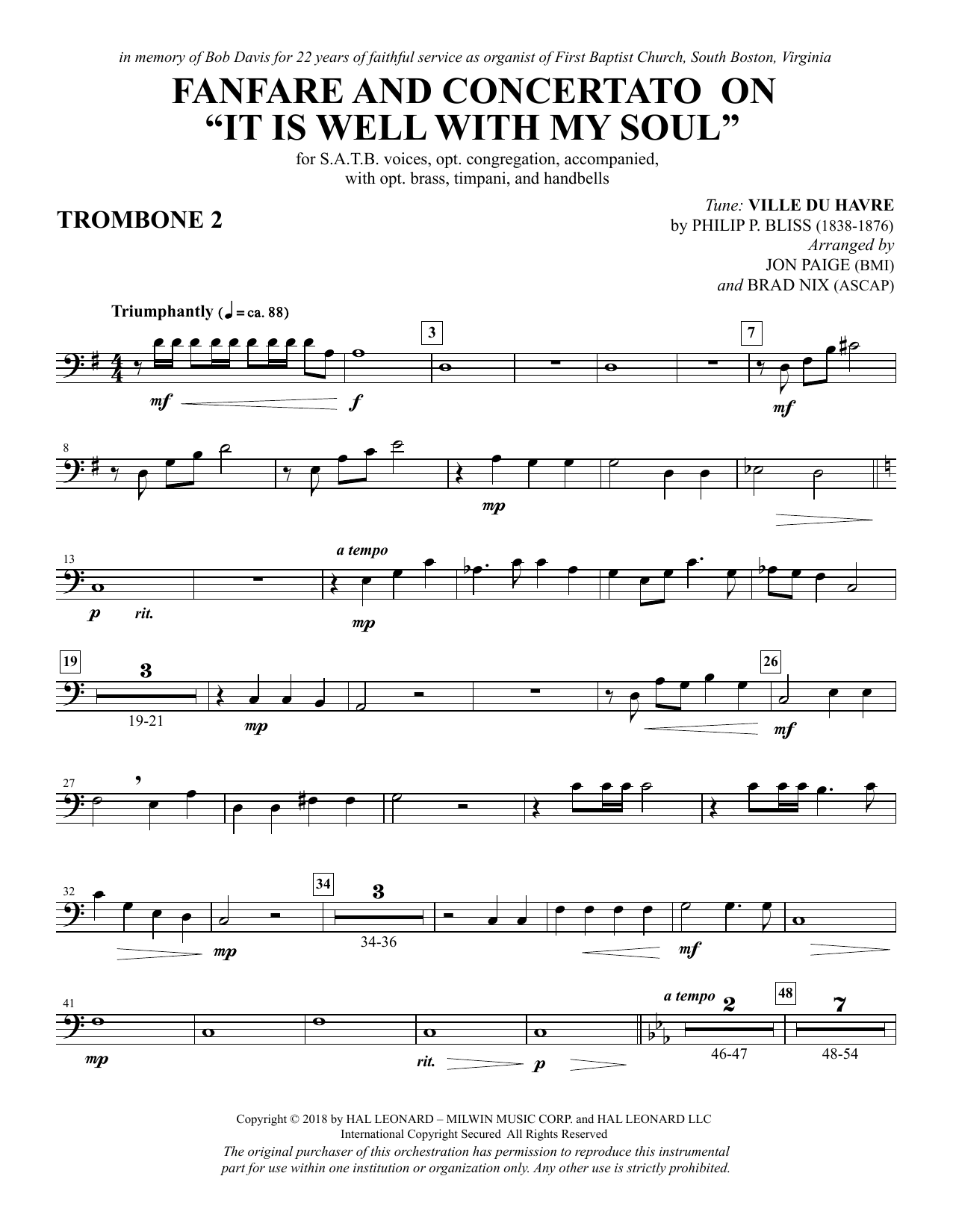 Jon Paige Brad Nix Fanfare And Concertato On It Is Well With My Soul Trombone 2 Sheet Music Download Pdf Score 414694
