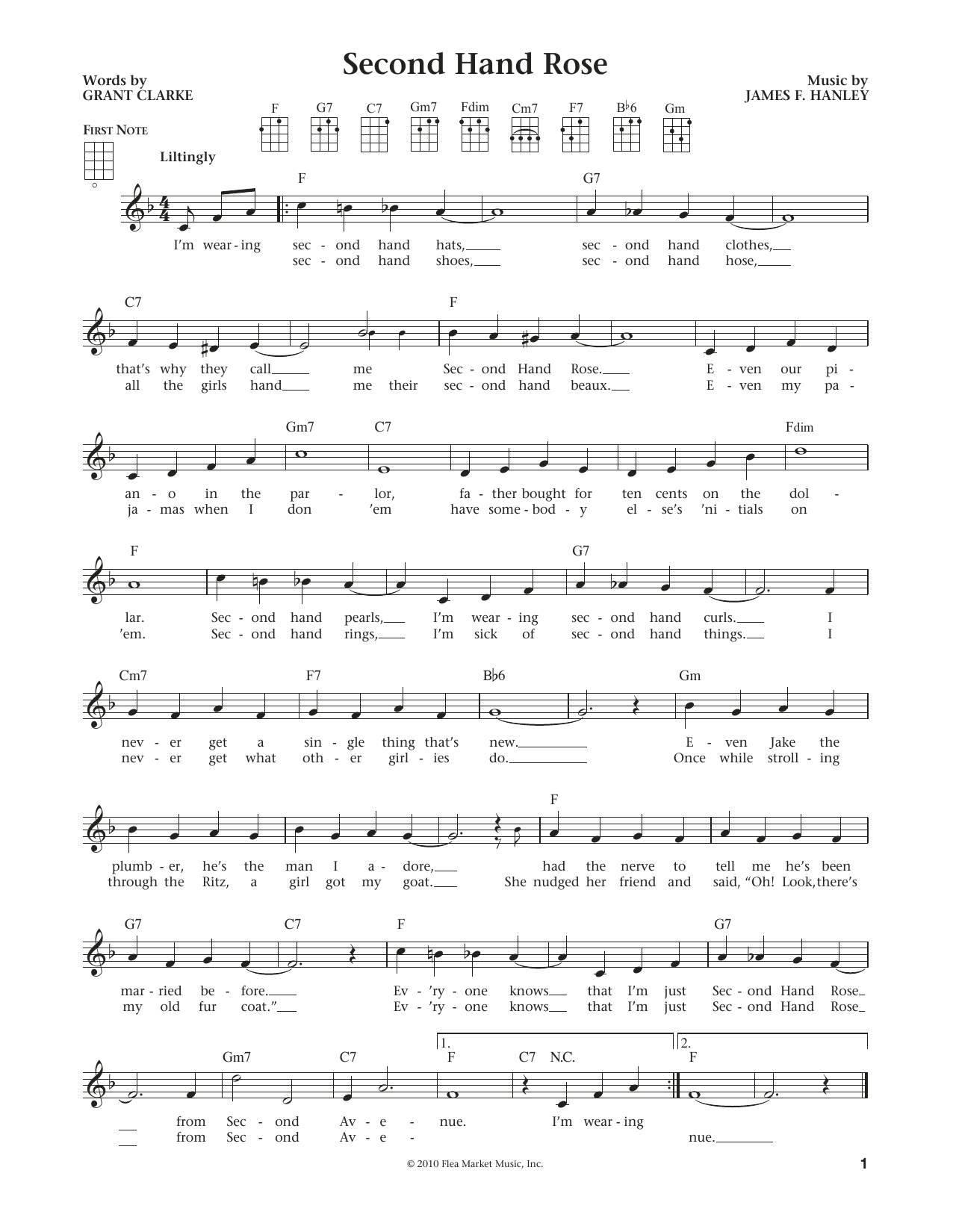 Fannie Brice Second Hand Rose (from The Daily Ukulele) (arr. Liz and Jim Beloff) Sheet Music Notes & Chords for Ukulele - Download or Print PDF