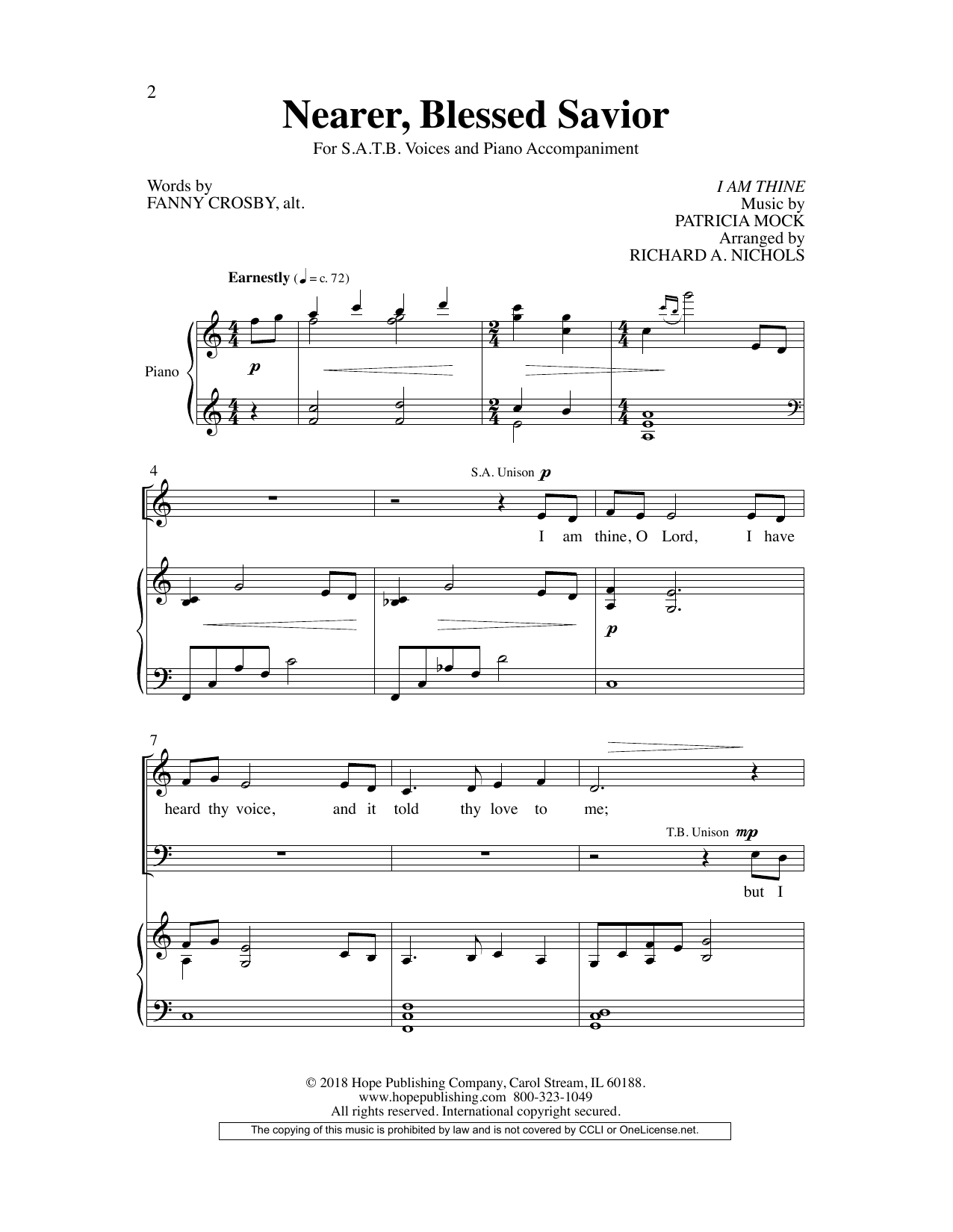 Fanny Crosby Nearer, Blessed Savior Sheet Music Notes & Chords for Choral - Download or Print PDF