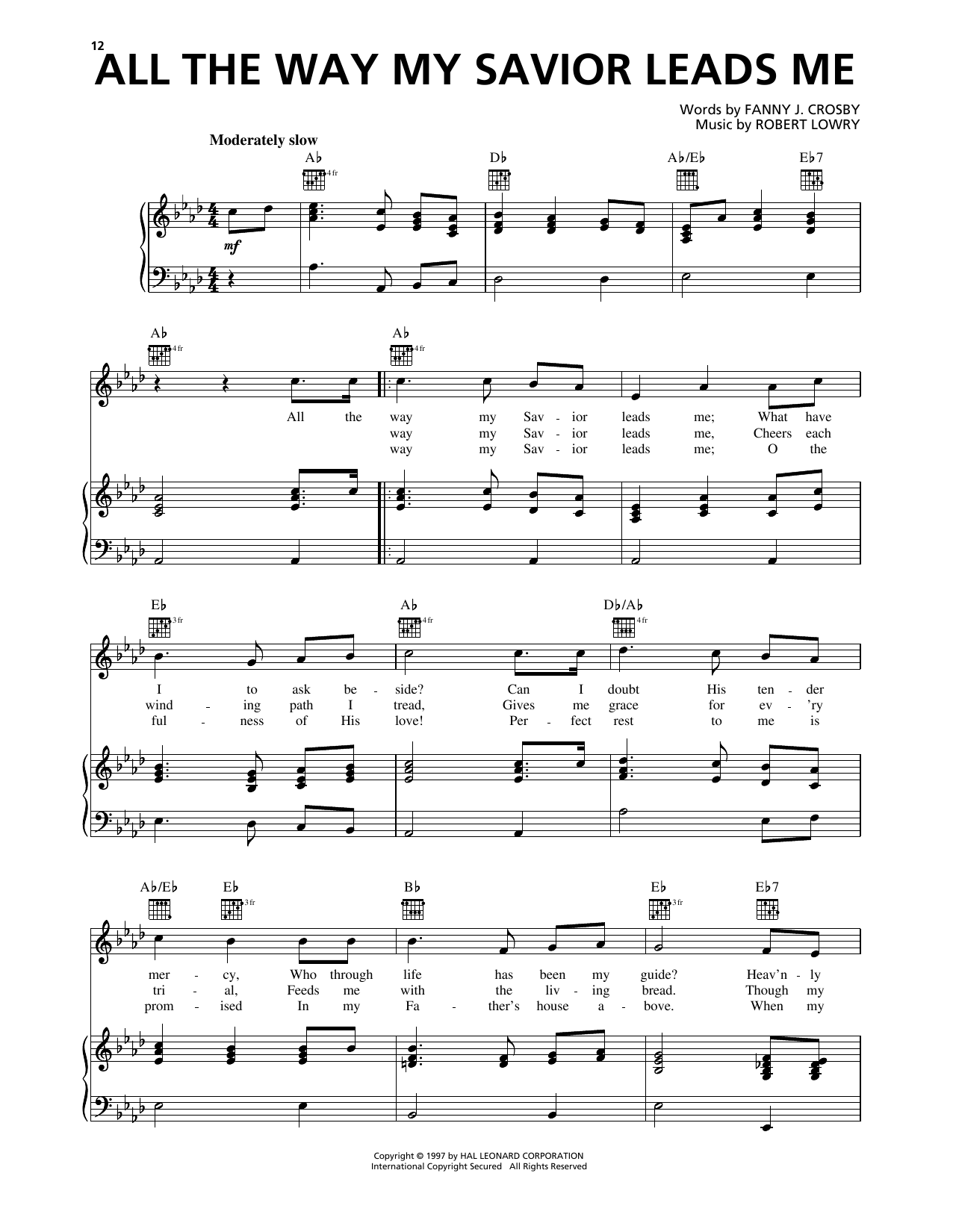 Fanny J. Crosby All The Way My Savior Leads Me Sheet Music Notes & Chords for Piano, Vocal & Guitar Chords (Right-Hand Melody) - Download or Print PDF