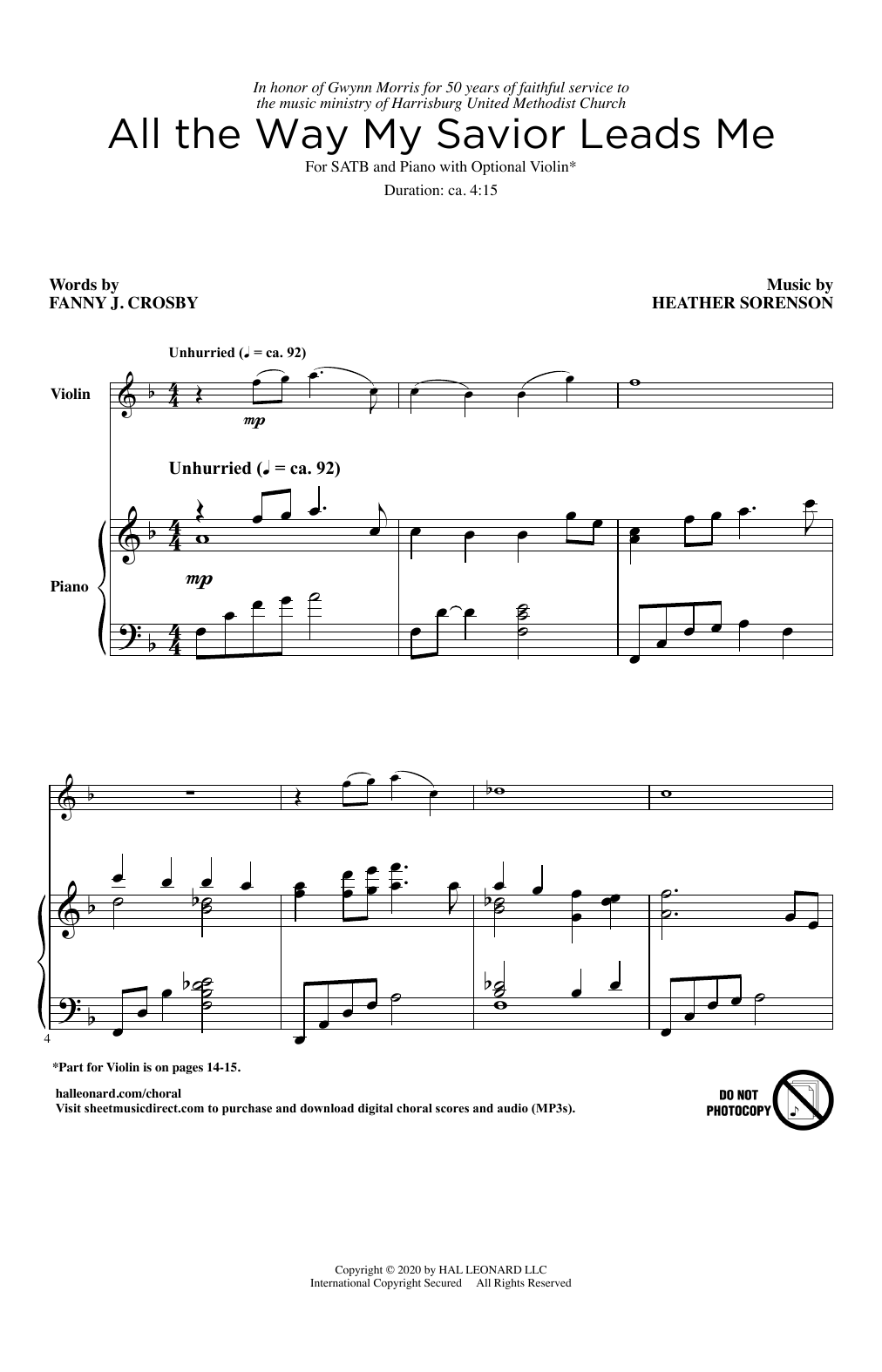Fanny J. Crosby and Heather Sorenson All The Way My Savior Leads Me Sheet Music Notes & Chords for SATB Choir - Download or Print PDF