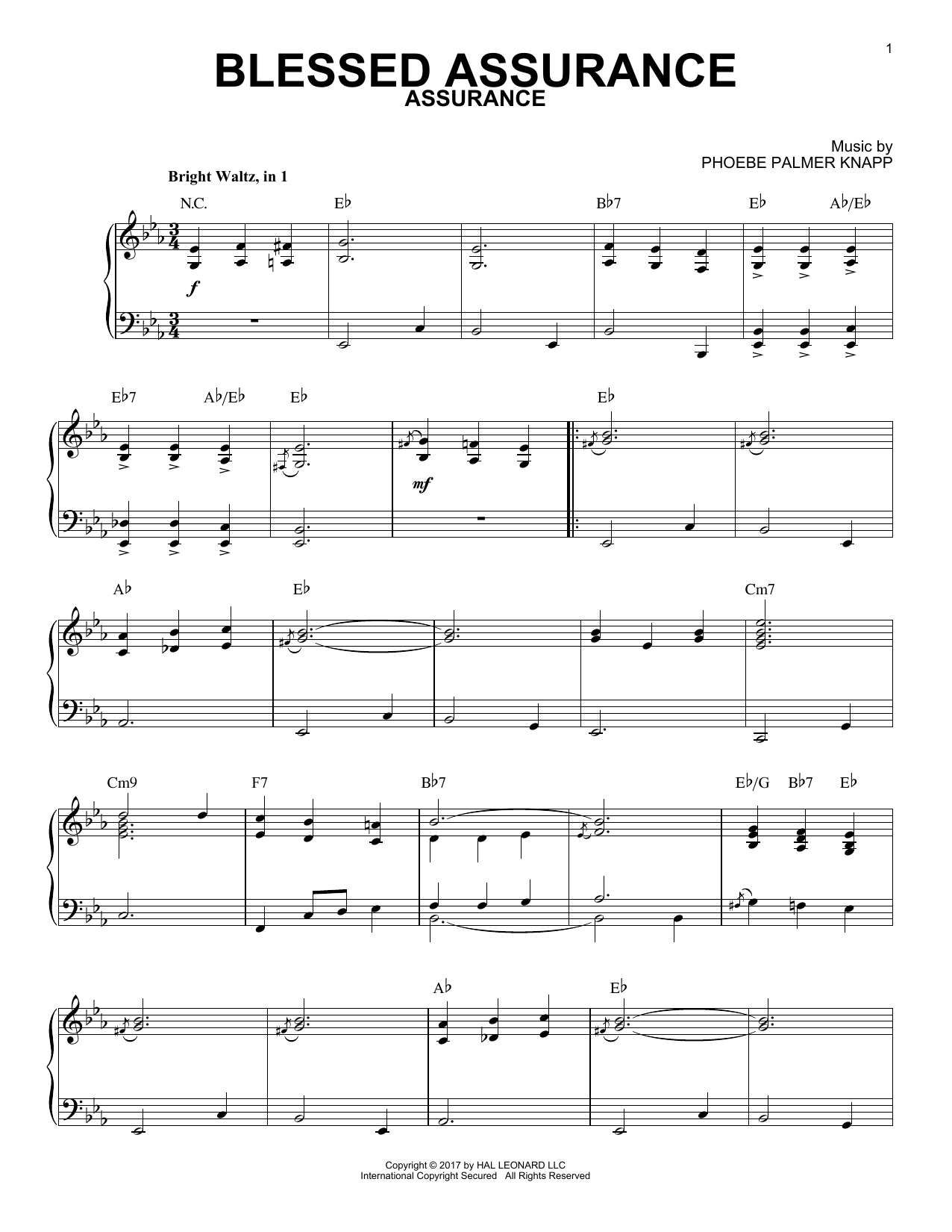 Fanny J. Crosby Blessed Assurance [Jazz version] Sheet Music Notes & Chords for Piano - Download or Print PDF